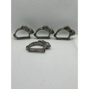 1986 Seagull Pewter Vintage Rabbit Napkin Holders Set of 4 Collectible Tableware